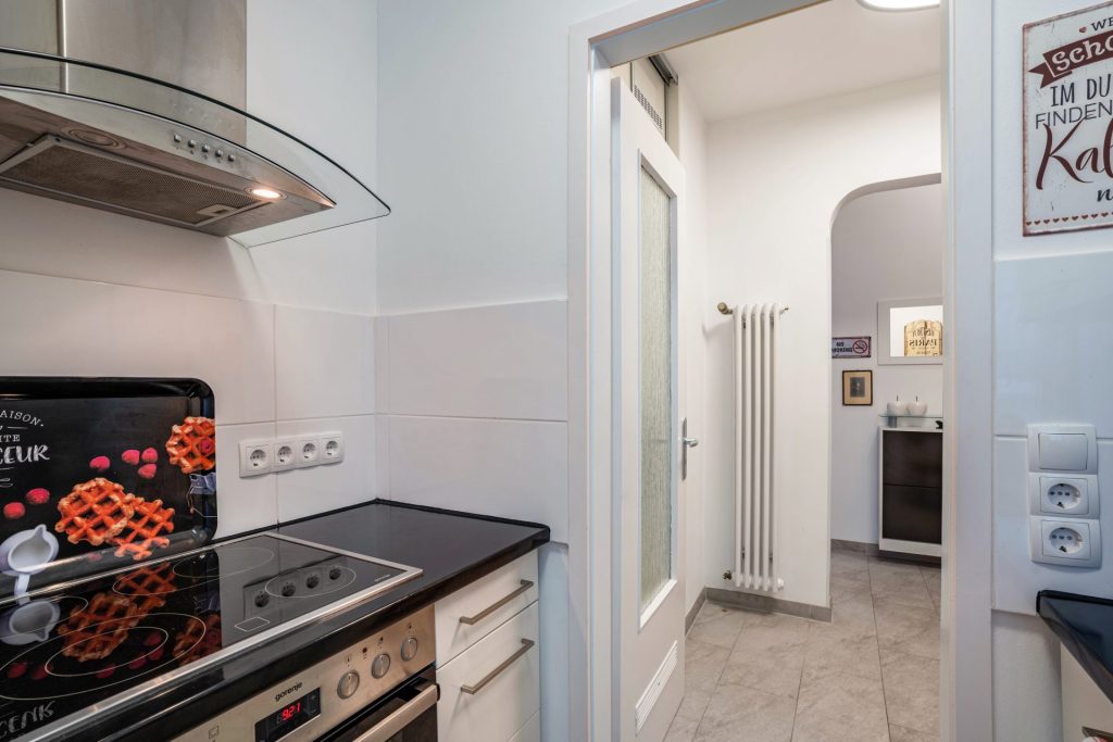 Modern kitchen with doorway